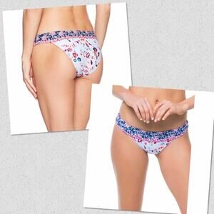 Lucky Brand NWT Bikini Bottom Gypsy Floral BandedWhite Pink Blue Hipster